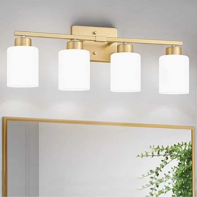 Top-Quality FonmYim Gold Bathroom Light Fixtures 4-Light Modern Vanity Light Over Mirror Lightweight