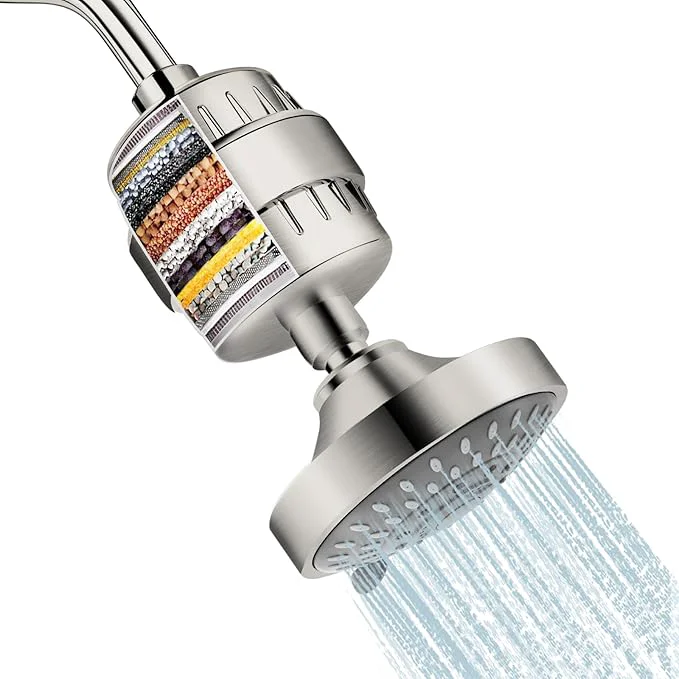 Refined Shower Head and 15 Stage Shower Filter Combo FEELSO High Pressure 5 Spray Dependable