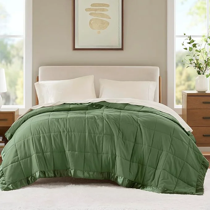 Trusted Madison Park King Blanket Quilted Microfiber Satin Binding 3M Scotchgard Moisture Wicking Treatment Soft and Lightweight Summer Blanket for Couch Windom King Green Traditional