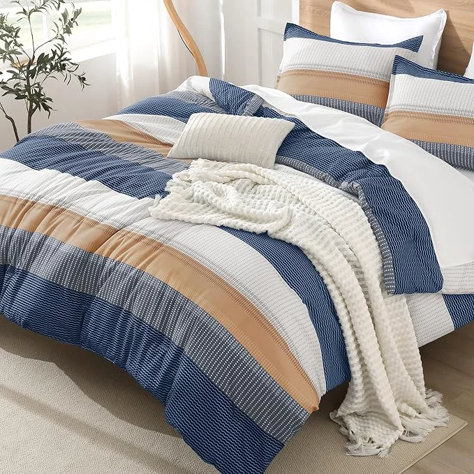 Quality Litanika Comforter Set – Lightweight Quilt Bedding Comforter Sets Colorblock Stripe Fluffy Bed Set All Season Down Full Orange Blue Clean