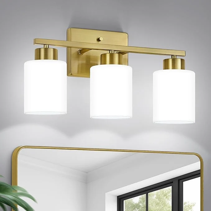 Relaxed FonmYim Brushed Gold Bathroom Light Fixtures 3-Light Modern Vanity Light Over Sophisticated