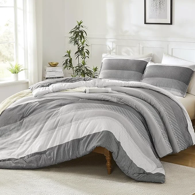 Premium Litanika Dark Grey Bed Comforter Set Twin Size 2 Pieces Lightweight Striped Bedding Comforter Set Soft All Season Down Comforter 1 Comforter 1 Pillowcase Authentic
