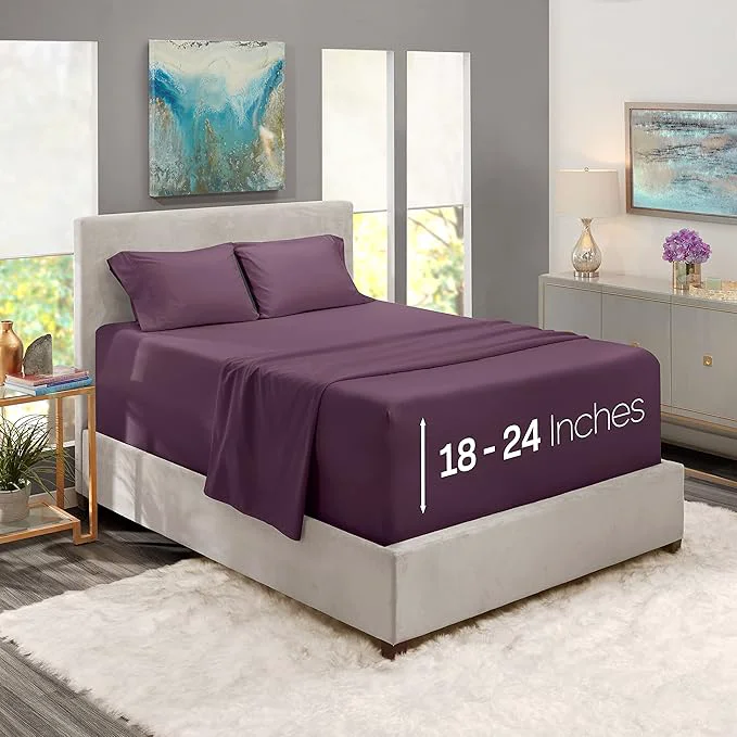 Expertly Made Nestl Full Size Sheet Set 4 Piece Extra Deep Pocket 18-24 inches Microfiber Hotel Luxury Soft Breathable Wrinkle- Easy to Care Purple Versatile