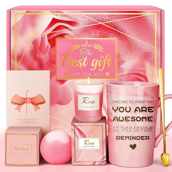 Easy-to-Use Birthday Gifts for Women Friend Unique Pink Self Care Spa Relaxation Baskets Enhanced