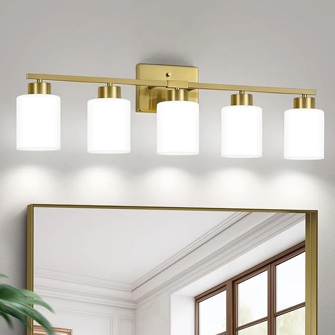 High-Quality FonmYim Brushed Gold Bathroom Light Fixtures 5-Light Modern Vanity Light Over Dependable