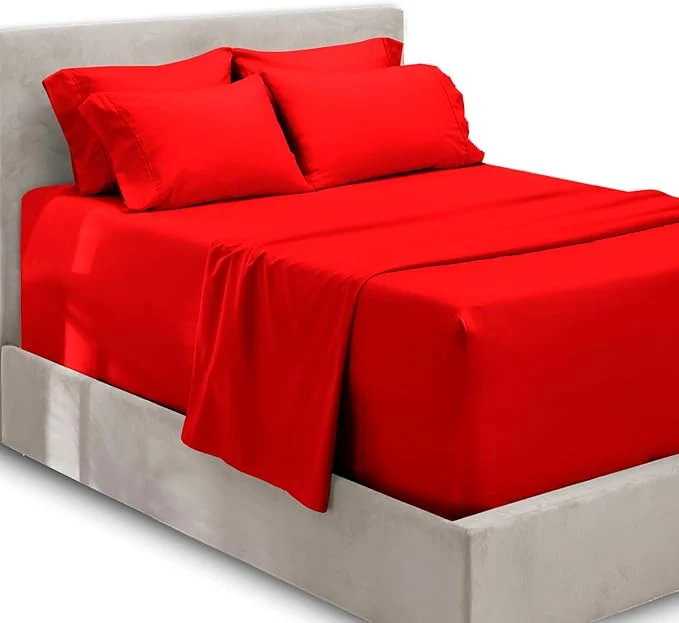 Top-Quality Hearth amp Harbor Extra Deep Pocket Sheets – Fits Mattress 18-24 Inches Deep – Extra Deep Pocket Split King Size Sets – 7 Piece Split King Size – Cherry Red High-Performance