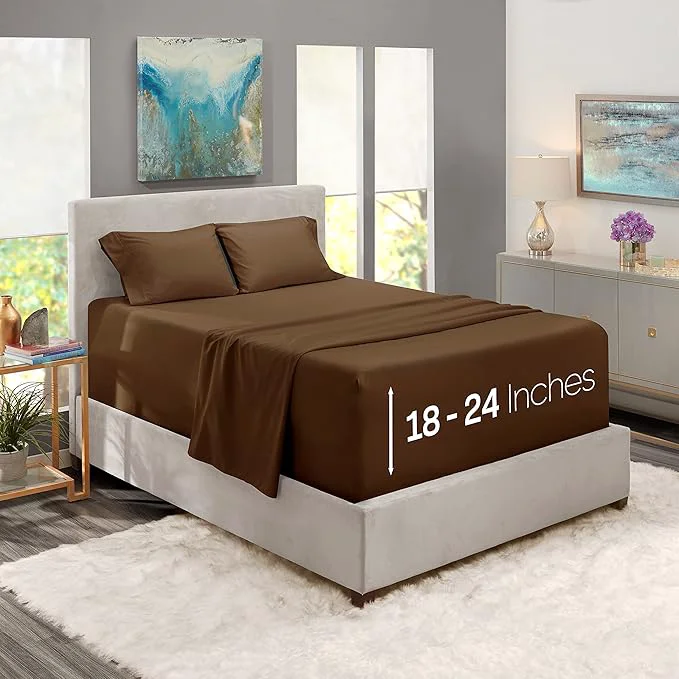 Unique Nestl Twin XL Size Sheet Set 4 Piece Extra Deep Pocket 18-24 inches Microfiber Hotel Luxury Soft Breathable Wrinkle- Easy to Care Chocolate Brown Crafted