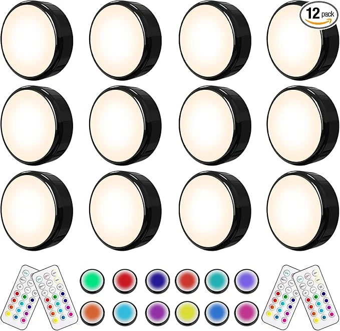 Crafted HELPLEX LED Puck Lights with Remote 12 Pack Color Changing RGBW Stick-On Light Trusted