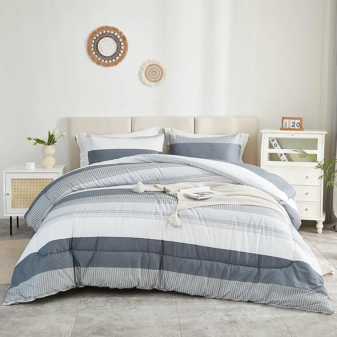 Environmentally Friendly Litanika Twin Twin XL Comforter Set Dorm Bedding Grey 2 Pieces Twin Extra Long Comforter amp Sets Light Gray White Colorblock Stripe All Season Bed Set Convenient