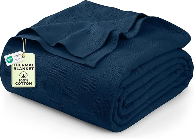Carefully Designed Utopia Bedding Navy Cotton Blanket King Size – 90×108 Inch Lightweight Soft and Breathable Thermal Blanket for All Seasons Elegant