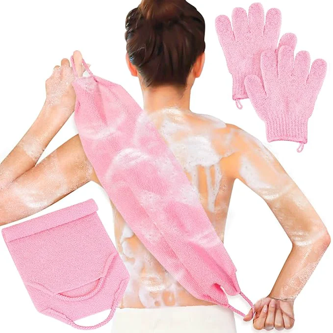 Relaxed Anezus Exfoliating Shower Bath Gloves Back Scrubber Set Smooth