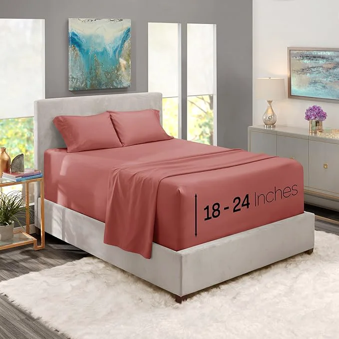 Reliable Nestl Full Size Sheet Set 4 Piece Extra Deep Pocket 18-24 inches Microfiber Hotel Luxury Soft Breathable Wrinkle- Easy to Care Pink Clay Unique