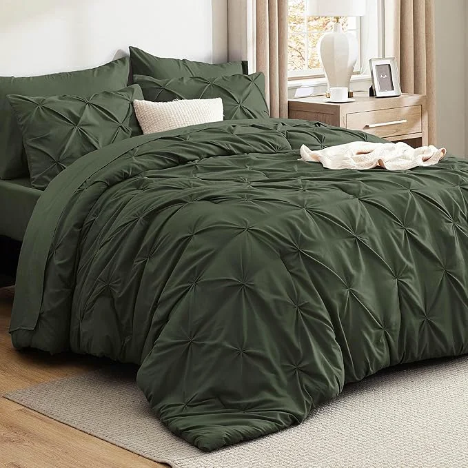 Convenient Bedsure Queen Comforter Set Olive Green – Bed in a Bag Queen Size Bedding 7 Pieces GentleSoft™ Pintuck Bed Set Gift for Family Pinch Pleat All Season Comforter with Sheets Pillowcases amp Shams Selected