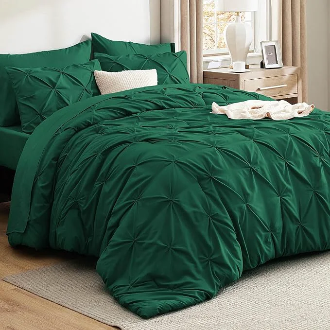 Smart Bedsure Twin Comforter Set Dark Green – Bed in a Bag Twin Size 5 Pieces GentleSoft™ Pintuck Bed Set Gift for Family Pinch Pleat Dark Green Comforter with Sheets Pillowcase amp Sham Luxury