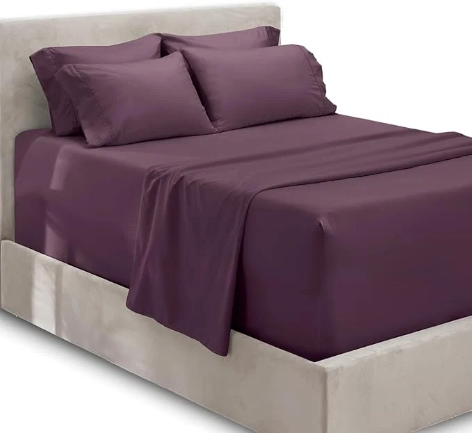 Premium Material Hearth amp Harbor Extra Deep Pocket Sheets – Fits Mattress 18-24 Inches Deep – Extra Deep Pocket Split King Size Sets – 7 Piece Split King Size – Eggplant Original Design