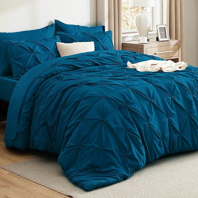 Bedsure Twin Comforter Set Teal – Bed in a Bag Twin Size Bedding 5 Pieces GentleSoft™ Pintuck Bed Set Gift for Family Pinch Pleat Teal Comforter with Sheets Pillowcase amp Sham Easy-to-Use