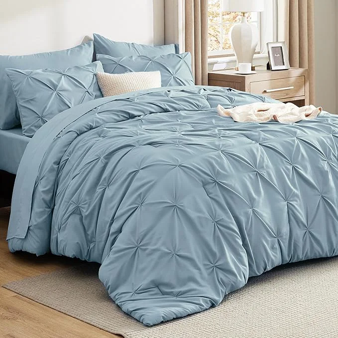 Fine Crafted Bedsure Full Comforter Set Light Blue – Bed in a Bag Full Size Bedding Set 7 Pieces GentleSoft™ Pintuck Bed Set Gift for Family Pinch Pleat All Season Comforter with Sheets Pillowcases amp Shams High-Performance
