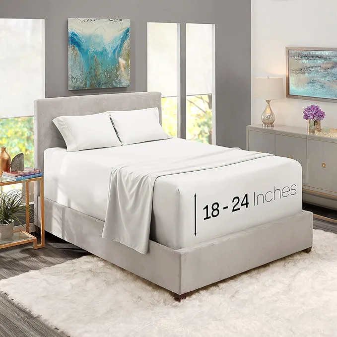 Elite Nestl Full Size Sheet Set 4 Piece Extra Deep Pocket 18-24 inches Microfiber Hotel Luxury Soft Breathable Wrinkle- Easy to Care White Easy-to-Use