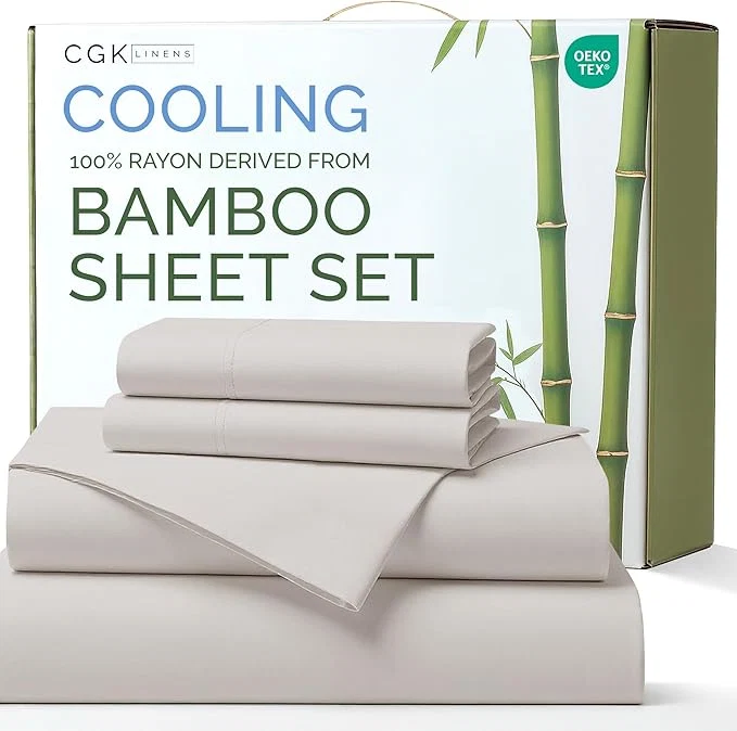 Durable Rayon Derived From Bamboo – Bamboo Sheets King Size – Cooling Sheets for King – Soft Breathable amp Hotel Luxury Bedding – 1 Flat amp 1 Fitted amp 2 Pillowcases w 16 Inch Deep Pockets – Light Grey Convenient