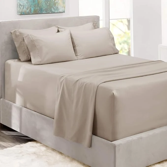 Consistent Hearth amp Harbor Bed Sheets Luxury Soft 6 Piece Bed Sheet Set Extra Deep Pocket Fitted Sheets Fits Mattress up to 21 quot Double Brushed Bedding Sheets amp Pillowcases Queen Natrual Linen Fine