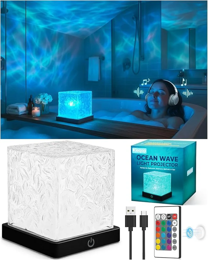 Lightweight Rechargeable Shower Light Cube 16 Color Ocean Wave Projector Light Battery Natural