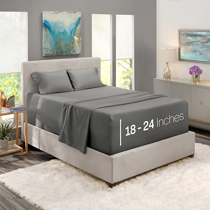 Superior Nestl Queen Size Sheet Set 4 Piece Extra Deep Pocket 18-24 inches Microfiber Cooling Hotel Luxury Soft Breathable Wrinkle- Easy to Care Charcoal Stone Grey Responsible