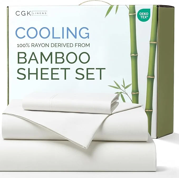 Efficient Rayon Derived From Bamboo – Bamboo Sheets Twin XL Size – Cooling Sheets for Twin XL – Soft Breathable amp Hotel Luxury Bedding – 1 Flat amp 1 Fitted amp 1 Pillowcase w 16 Inch Deep Pockets – White Original Design
