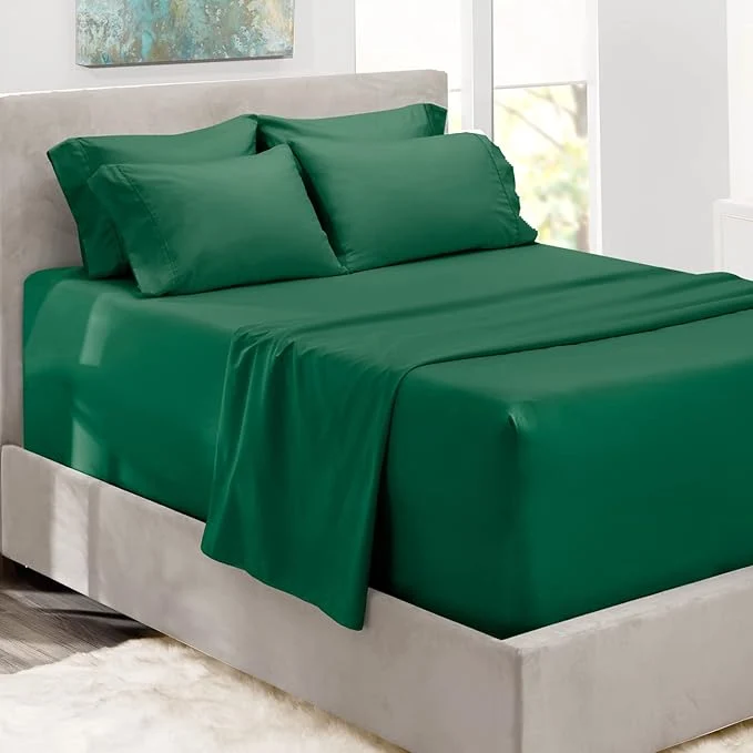 Efficient Hearth amp Harbor Bed Sheets Luxury Soft 6 Piece Bed Sheet Set Extra Deep Pocket Fitted Sheets Fits Mattress up to 21 quot Double Brushed Bedding Sheets amp Pillowcases Cal King Dark Green Detailed