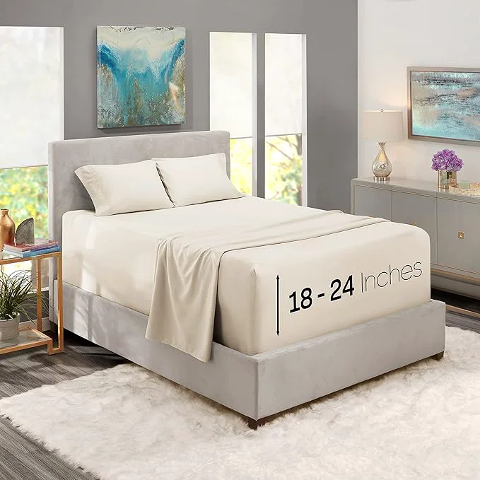 Artisan Nestl King Size Sheet Set 4 Piece Extra Deep Pocket 18-24 inches Microfiber Hotel Luxury Soft Breathable Wrinkle- Easy to Care Off White Official