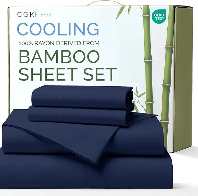 Trusted Rayon Derived From Bamboo – Bamboo Sheets King Size – Cooling Sheets for King – Soft Breathable amp Hotel Luxury Bedding – 1 Flat amp 1 Fitted amp 2 Pillowcases with 16 Inch Deep Pockets – Navy Blue Official