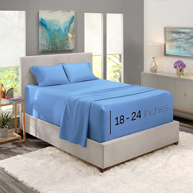 Premium Nestl California King Size Sheet Set 4 Piece Extra Deep Pocket 18-24 inches Microfiber Hotel Luxury Soft Breathable Wrinkle- Easy to Care Calm Blue High-Quality