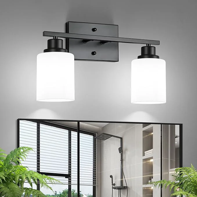Long-Lasting Ascher Bathroom Light Fixtures 2-Light Vanity Light Over Mirror Matte Black Sustainable