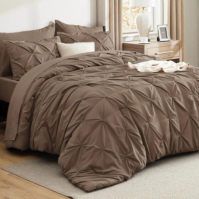 Official Bedsure Full Comforter Set Brown – Bed in a Bag Full Size Bedding Set 7 Pieces GentleSoft™ Pintuck Bed Set Gift for Family Pinch Pleat All Season Comforter with Sheets Pillowcases amp Shams Exceptional