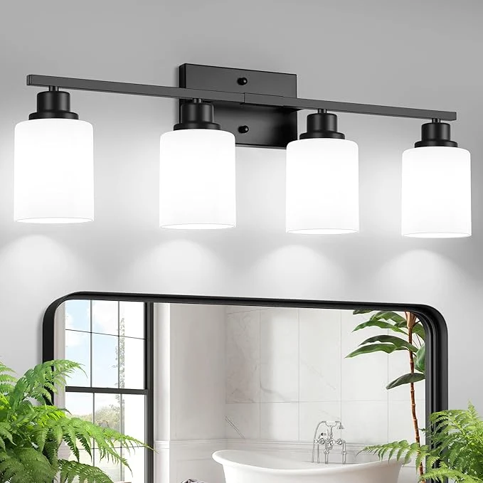 Advanced Ascher Bathroom Light Fixtures 4-Light Vanity Light Over Mirror Matte Black Trusted