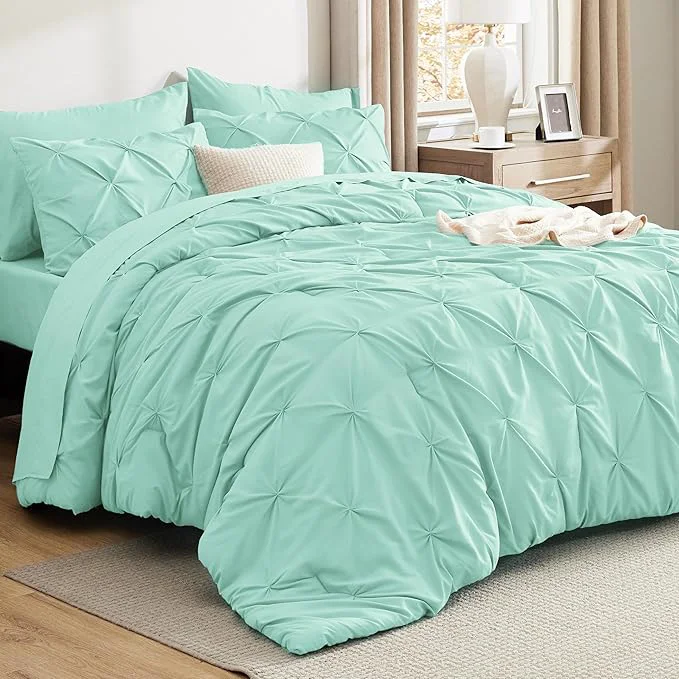 Long-Lasting Bedsure King Size Comforter Set Mint Green – Bed in a Bag Bedding Set 7 Pieces GentleSoft™ Pintuck Bed Set Gift for Family Pinch Pleat Mint Green Comforter with Sheets Pillowcases amp Shams Official
