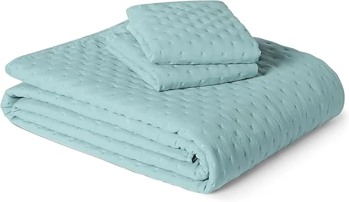 Safe Amazon Basics Brushed Microfiber Quilt Set Extra Soft with Natural Texture 3-Piece Queen Full Blue Modern