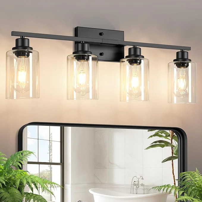 Original Design Ascher Bathroom Light Fixtures 4-Light Vanity Light Over Mirror Matte Black World-Class