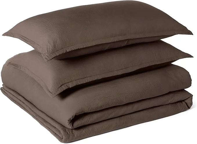 Detailed Amazon Basics Brushed Microfiber Comforter Set Extra Soft with Natural Texture 3-Piece King Brown High-Quality