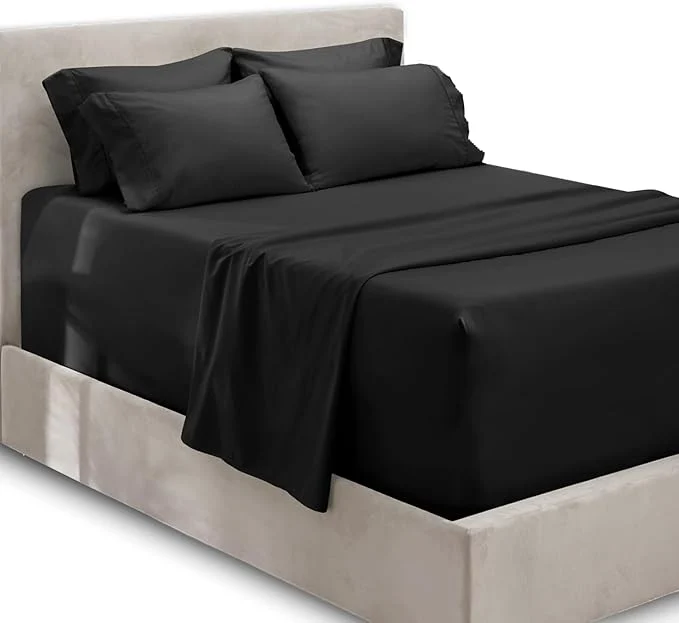 Durable Hearth amp Harbor Extra Deep Pocket Sheets – Fits Mattress 18-24 Inches Deep – Extra Deep Pocket Full Size Sets – 6 Piece Full Size – Full – Black Reusable