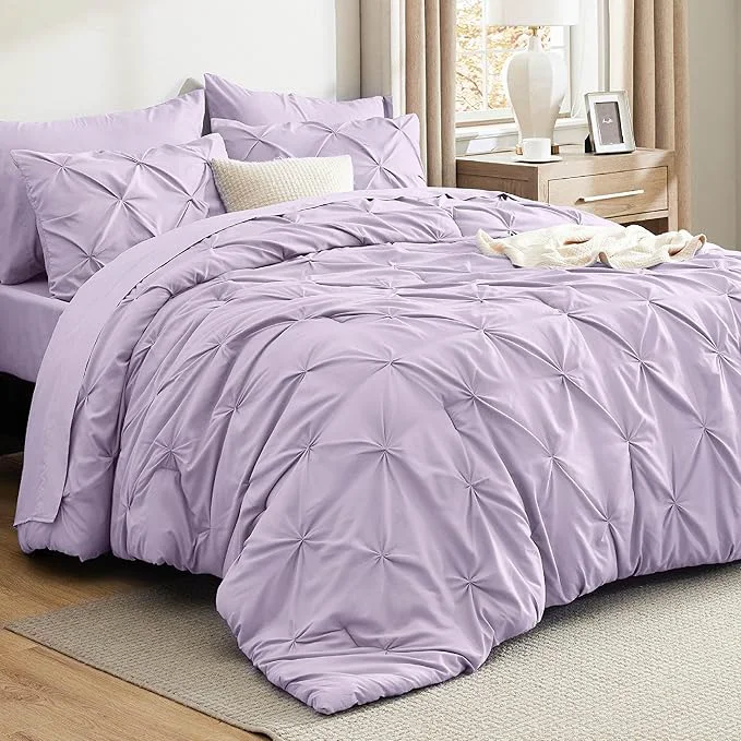 Crafted Bedsure Twin Comforter Set Light Purple – Bed in a Bag Twin Size Bedding 5 Pieces GentleSoft™ Pintuck Bed Set Gift for Family Pinch Pleat Light Purple Comforter with Sheets Pillowcase amp Sham Expertly Made