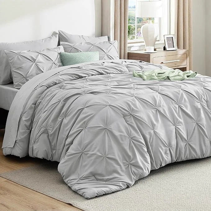 Environmentally Friendly Bedsure Twin XL Comforter Set – Extra Long 5 Pieces Dorm Bedding Sets GentleSoft™ Pinch Pleat Light Grey Bed in a Bag with Pintuck Comforter Sheets Pillowcase amp Sham Luxury