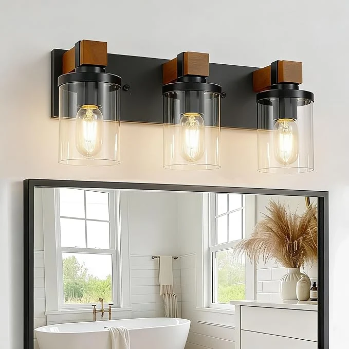 World-Class 3-Light Farmhouse Bathroom Light Fixtures Rustic Sconces Wall Lighting Modern