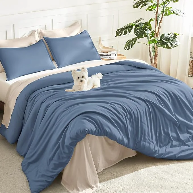 Contemporary Litanika Haze Blue Comforter King Size 3 Pieces Lightweight Solid Bedding Comforter Set All Season Fluffy Bed Set 104x90In Comforter amp 2 Pillowcases Crafted