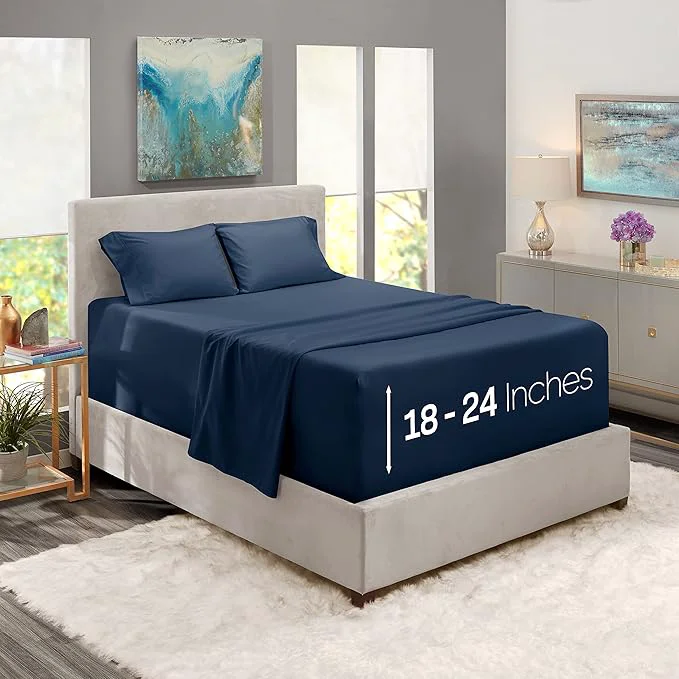Recyclable Nestl Full Size Sheet Set 4 Piece Extra Deep Pocket 18-24 inches Microfiber Hotel Luxury Soft Breathable Wrinkle- Easy to Care Navy Blue Fashionable
