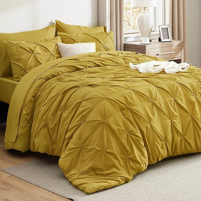 Versatile Bedsure Full Comforter Set Mustard Yellow – Bed in a Bag Full Size Bedding Set 7 Pieces GentleSoft™ Pintuck Bed Set Gift for Family Pinch Pleat All Season Comforter with Sheets Pillowcases amp Shams Contemporary