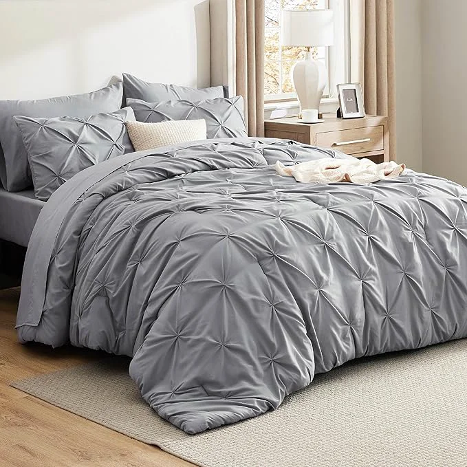 Genuine Bedsure California King Comforter Set Grey – Bed in a Bag Cal King Bedding Set 7 Pieces GentleSoft™ Pintuck Bed Set Gift for Family Pinch Pleat Grey Comforter with Sheets Pillowcases amp Shams Premium