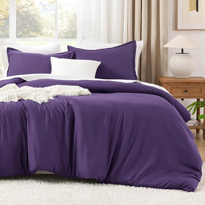 Quality Litanika Purple Comforter Set Full Size 3 Pieces Lightweight Solid Bedding Comforter Set All Season Fluffy Bed Set 79x90In Comforter amp 2 Pillowcases Fine Crafted