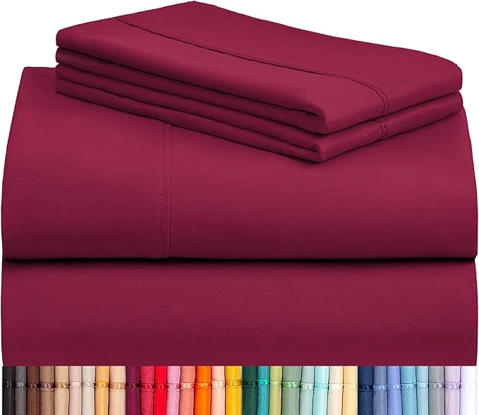 Expertly Made LuxClub 3 PC Sheet Bed Sheets Deep Pockets 18 quot Eco Friendly Wrinkle -Kids-Fitted Sheets Machine Washable Hotel Bedding Silky Soft – Burgundy Twin World-Class