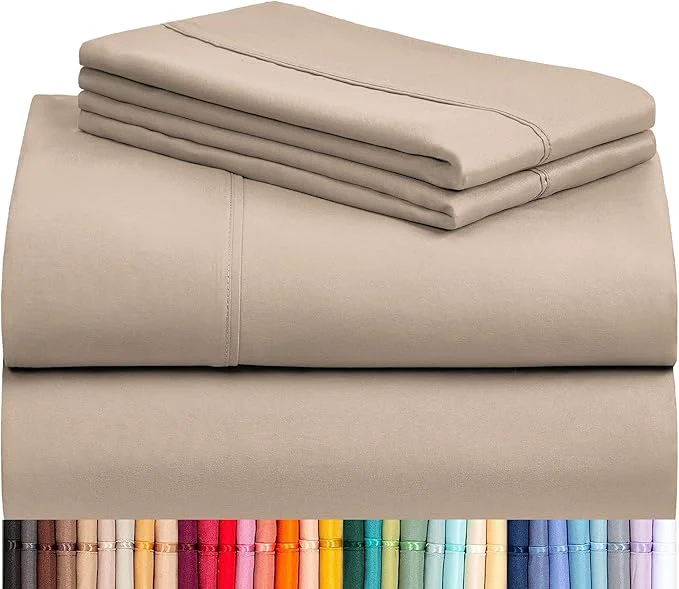 Eco-Friendly LuxClub 4 PC Full Sheet Set Breathable Luxury Bed Sheets Deep Pockets 18 quot Wrinkle Cooling Bed Sheets Machine Washable Hotel Bedding Silky Soft – Light Khaki Full First-Class