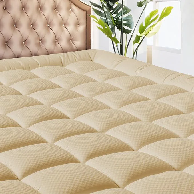 Professional MATBEBY Twin Size Mattress Pad – Cooling Breathable Mattress Topper Quilted Fitted Mattress Protector Pillow Top Mattress Cover with 8-21 quot Deep Pocket Soft Machine Washable Beige 39×75 Inches Easy-to-Use